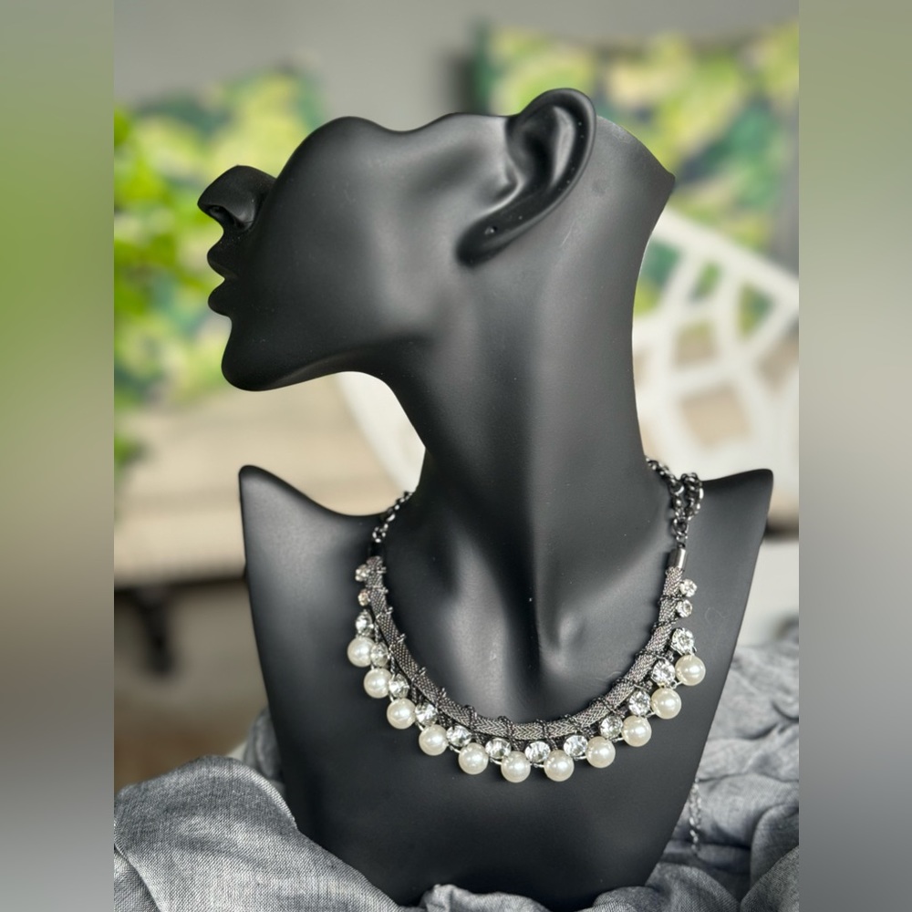 SILVER PEARL NECKLACE- TASLLE NECKLACE-CHUNKY SILVER NECKLACE